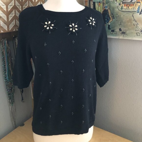 Tommy Bahama Jeweled Beaded Short Sleeve Sweater - Picture 1 of 6